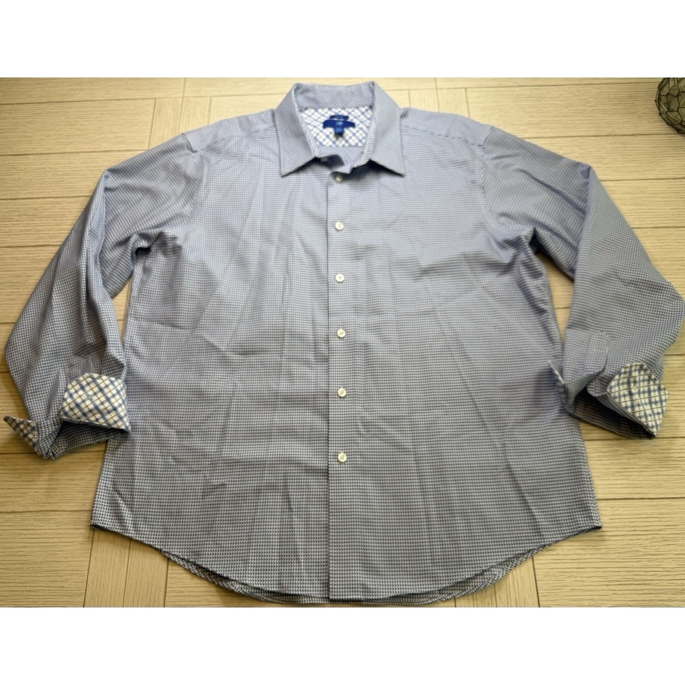 Egara Long Sleeve Men Button Down XXL‎ Blue Geometric Slim Fit Non Iron Shirt